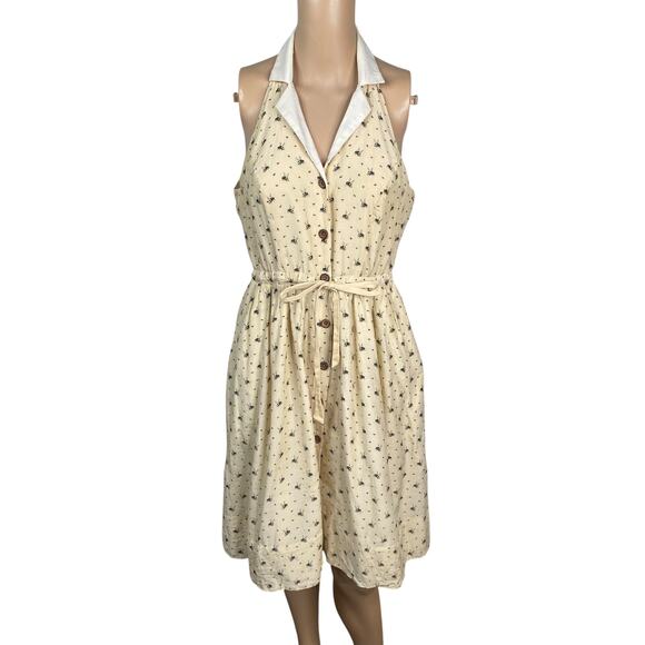 Anthropologie Honeyed Life Bee Print Button Down Cottagecore Dress SZ 0 - Picture 3 of 12